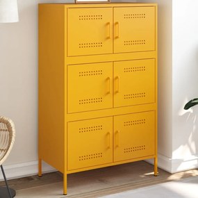842961 vidaXL Висок шкаф, горчица жълто, 68x39x113 см, стомана