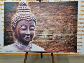 Картина на платно – Статуя на Буда на дървено фон