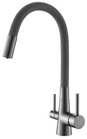 Смесител за кухня ICF 7107801GG, месингов, сив, с превключвател, 23.4х38.1см