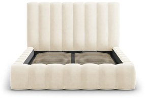 Бежово тапицирано двойно легло с място за съхранение 160x200 cm Kelp - Micadoni Home