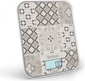 Кухненска везна Tefal Optiss BC50D6V0, До 5 кг, ТАРА, LCD, Стъкло, Големи цифри, Сив/декоративен десен