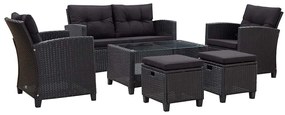 46151 vidaXL Градински комплект с възглавници, 6 части, полиратан, черен