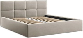 Кафяво-сиво кадифено двойно легло 140x200 cm тапицирано с място за съхранение и включена подматрачна рамка Hiko – Makamii