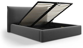 Тъмносиво двойно тапицирано легло с място за съхранение с включена подматрачна рамка 140x200 cm Elio – Milo Casa