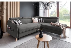 Тъмносив ъглов разтегателен диван от кадифе (десен ъгъл) Sweet Harmony - Miuform