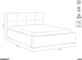 Светлосиво кадифено двойно легло 140x200 cm тапицирано с място за съхранение и включена подматрачна рамка Hiko – Makamii