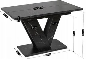 Сгъваема маса за хранене CLARK - черен мрамор, 120-160 cm