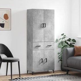 3198149 vidaXL Висок шкаф, бетонно сив, 69,5x34x180 см, инженерно дърво