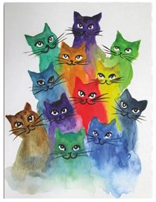 Живопис върху платно Happy Cats, 30 x 40 cm - Wallity