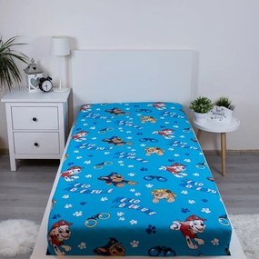 Син еластичен единичен памучен детски чаршаф 90x200 cm Paw Patrol – Jerry Fabrics
