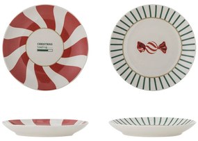Червени и кремави десертни глинени чинии в комплект от 2 бр. с коледни мотиви ø 12,5 cm Yule – Bloomingville