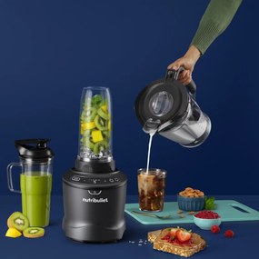 Блендер Nutribullet Smart Sense 1500 Combo NBF550DG, 1500W, 1.8 л, 5 скорости, Интелигентна адаптация на скорост, Без BPA, Черен/сив