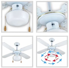 Вентилатор за таван с 1 лампа SAPIR SP 1760 4C1L, 50W, 106 см, 3 степени, Въртене в две посоки, Бял