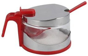 Стъклена захарница 200мл червена - хром (409R)