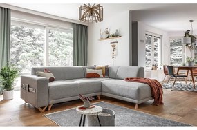 Светлосив разтегателен/с място за съхранение ъглов диван (десен ъгъл/L форма) Classy Sophie – Miuform