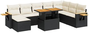 3327633 vidaXL Градински комплект диван с възглавници 9 части черен полиратан