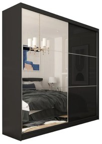 Гардероб с плъзгащи врати KUREZ  с огледало, 180x216x61, черен