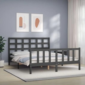 3192108 vidaXL Рамка за легло с табла сива 5FT King Size масивно дърво