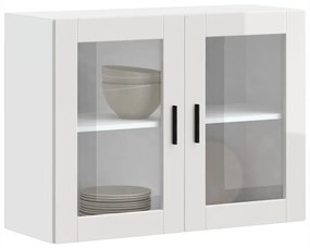 854089 vidaXL Кухненски стенен шкаф със стъклена врата Porto бял гланц