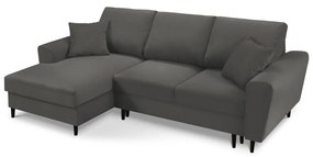 Тъмносив ъглов разтегателен диван от велур , ляв ъгъл Moghan - Micadoni Home