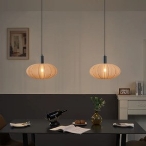 Japandi висяща лампа черна с кафяв текстилен абажур 2 светлини - Bida