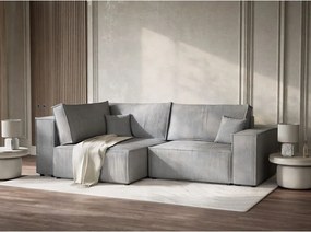 Сив сгъваем/с място за съхранение ъглов диван от рипсено кадифе (ляв ъгъл/L форма) Tonga – Maison de Rêve