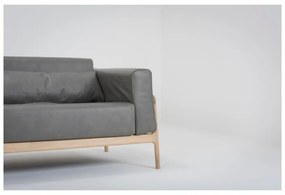 Тъмно сив диван от биволска кожа с масивна дъбова конструкция , 210 см Fawn - Gazzda