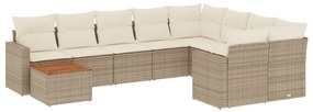 3256618 vidaXL Градински диван с възглавници, 10 части, бежов полиратан
