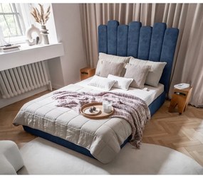 Синьо тапицирано двойно легло с място за съхранение и решетка160x200 cm Dreamy Aurora - Miuform