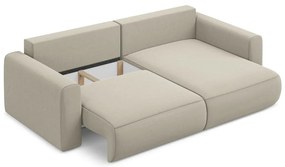 Бежов кадифен разтегателен ъглов диван с място за съхранение (десен ъгъл) Kapua – Makamii