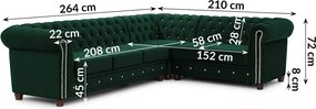 Зелен кадифен разтегателен ъглов диван (десен ъгъл L форма) York Blik – Ropez