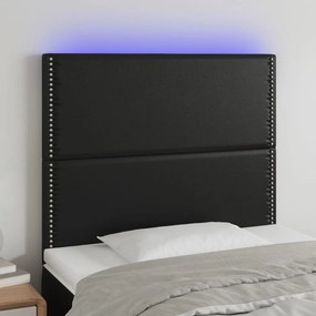 3122362 vidaXL LED горна табла за легло, черна, 90x5x118/128см,изкуствена кожа