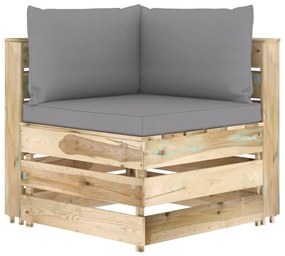 3074496 vidaXL Секционен ъглов диван с възглавници, зелено импрегнирано дърво