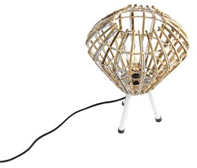 Рустикална настолна лампа триножник бамбук с бяло - Canna Diamond