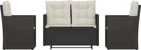 319196 vidaXL Лаундж комплект за двор с възглавници 4 части полиратан черен