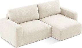 Кремав шенилов сгъваем/с място за съхранение ъглов диван (десен ъгъл) Kona – Makamii