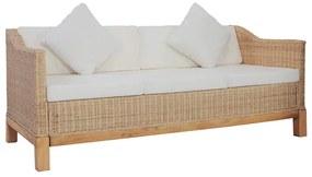 283077 vidaXL 3-местен диван с възглавници, естествен ратан