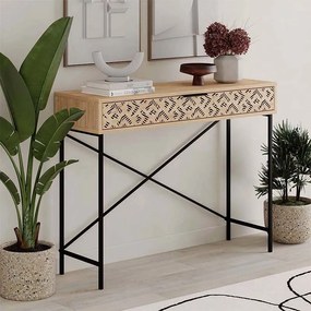 Конзола Heaton от метал и меламин в цвят сапфирен дъб 110x35,6x90см.