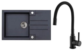 ALVEUS SETA23201 - Кухненска мивка ROCK+смесител за мивка MINTAS 34 cm гранит/черен