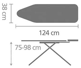 Маса за гладене Brabantia B 1003358, 124x38 см, 7 позиции за регулиране, Поставка за парогенератор, PerfectFlow, Бял/Сив