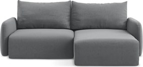 Сив кадифен сгъваем/с място за съхранение ъглов диван (десен ъгъл) Kalena – Makamii