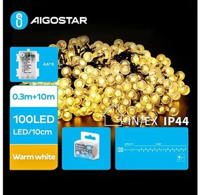 Aigostar - LED Екстериорни лампички 100xLED/3xAA/8 функции 10,3 м IP44 топло бял