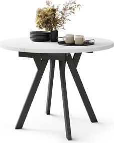 АЛMО Бял мат/черни крака - КРЪГЛА РАЗТЕГАТЕЛНА МАСА С Y-ОБРАЗНИ КРАКА В ЛОФТ/ИНДУСТРИАЛЕН СТИЛ ЗА ХОЛ ИЛИ ТРАПЕЗАРИЯ