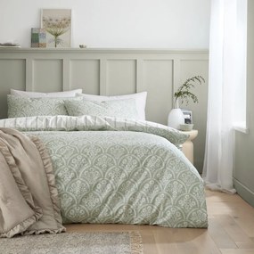 Бяло-зелено единично спално бельо от памук перкал 135x200 cm Scallop Floral – Bianca