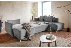 Ъглов разтегателен диван от сив велур (десен ъгъл/U-образна форма) Lazy Lukka - Miuform