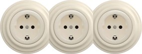 Kliklap - Тройна ретро домашна розетка с рамка SCHUKO 230V бежова