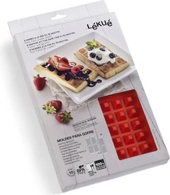 Комплект 2 форми за печене на гофрети Lekue 1009047, 500 мл, -60C / +220C, Платинен силикон, Червен