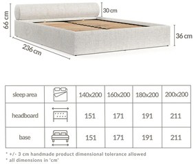 Кремаво двойно легло 200x200 cm тапицирано с място за съхранение с включена подматрачна рамка Solvo – Maison de Rêve