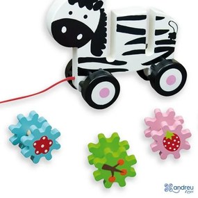 Andreu toys - Играчка за дърпане - Зебра със зъбни колела