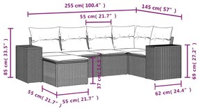 3255196 vidaXL Градински диван с възглавници, 6 части, бежов полиратан